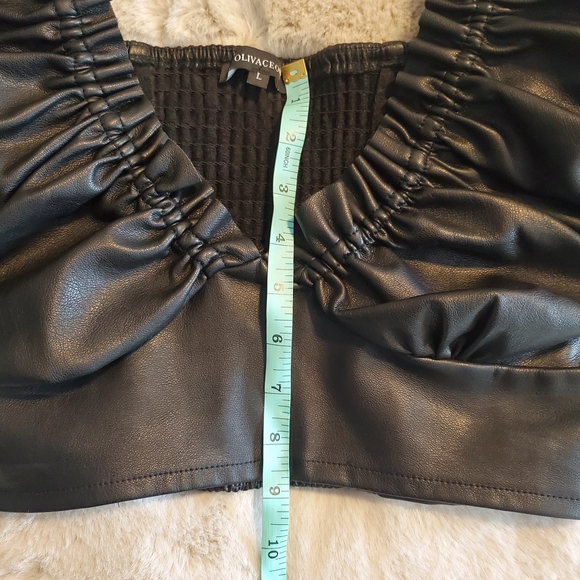 Black Ruched Faux Leather Crop Top - Picture 7 of 9